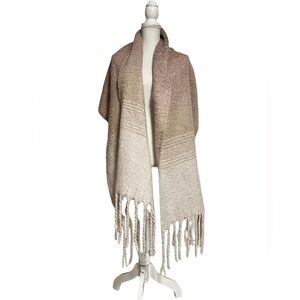 MER|SEA OVERSIZED WRAP/SCARF OMBRE BEIGE AND CREAM COLOR WITH FRINGE